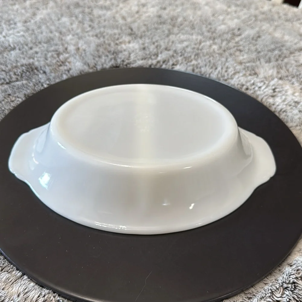 Vintage Anchor Hocking Fire King White Milk‎ Glass Divided Baking Dish Model 468